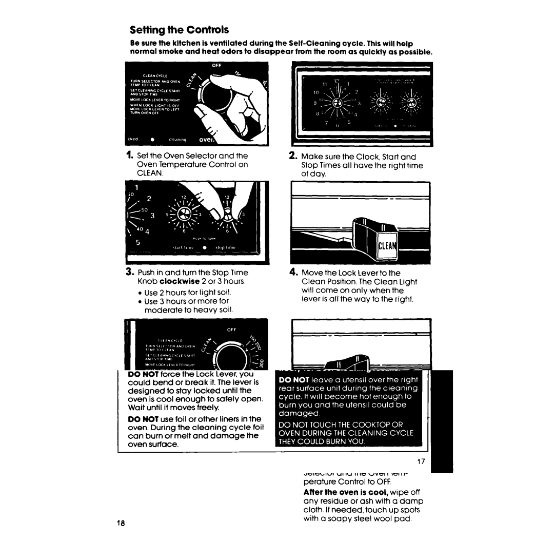 Whirlpool RF365EXP manual Setting the Controls, Clean 