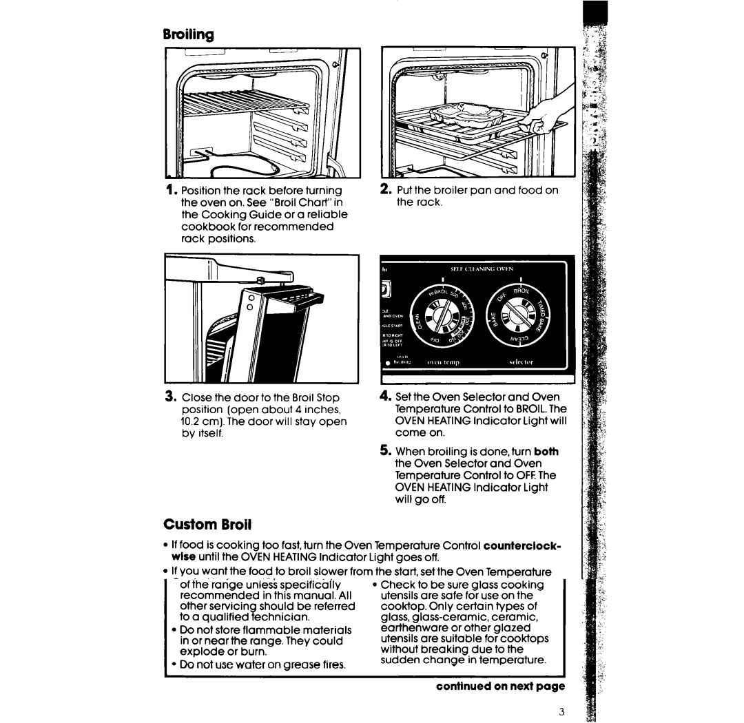 Whirlpool RF365PXW manual Broiling, Custom Broil 