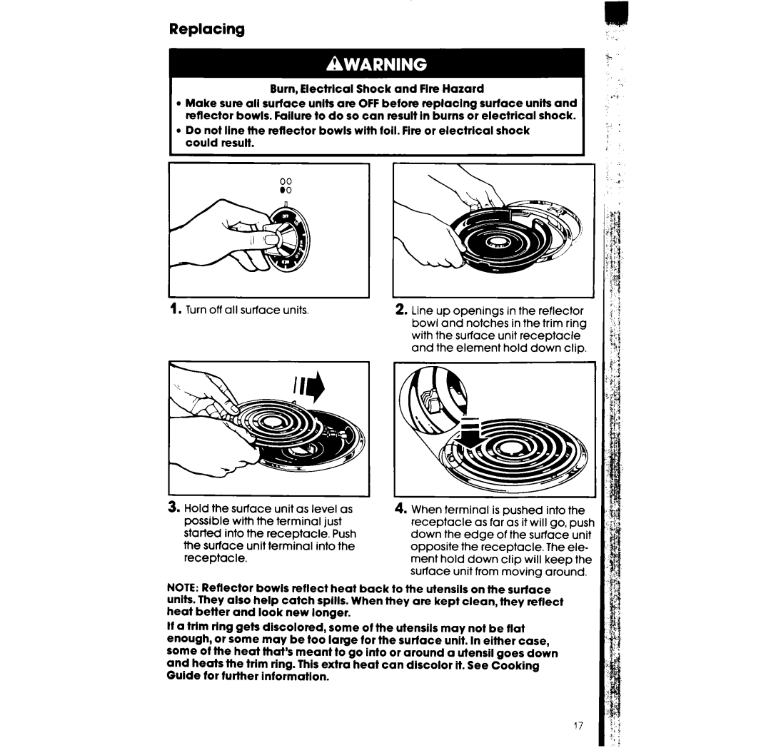 Whirlpool RF365PXW manual Replacing 