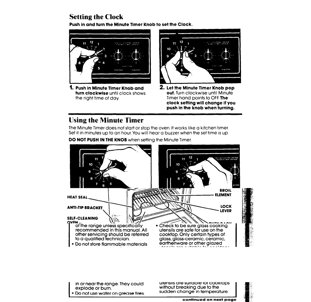 Whirlpool RF365PXW manual Setting the Clock, Using the Minute Timer 