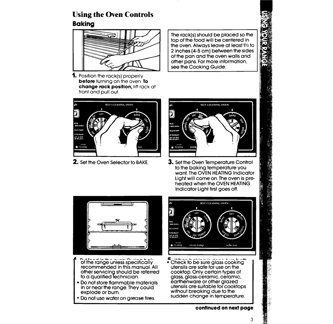 Whirlpool RF365PXW manual Using the Oven Controls, Baking 