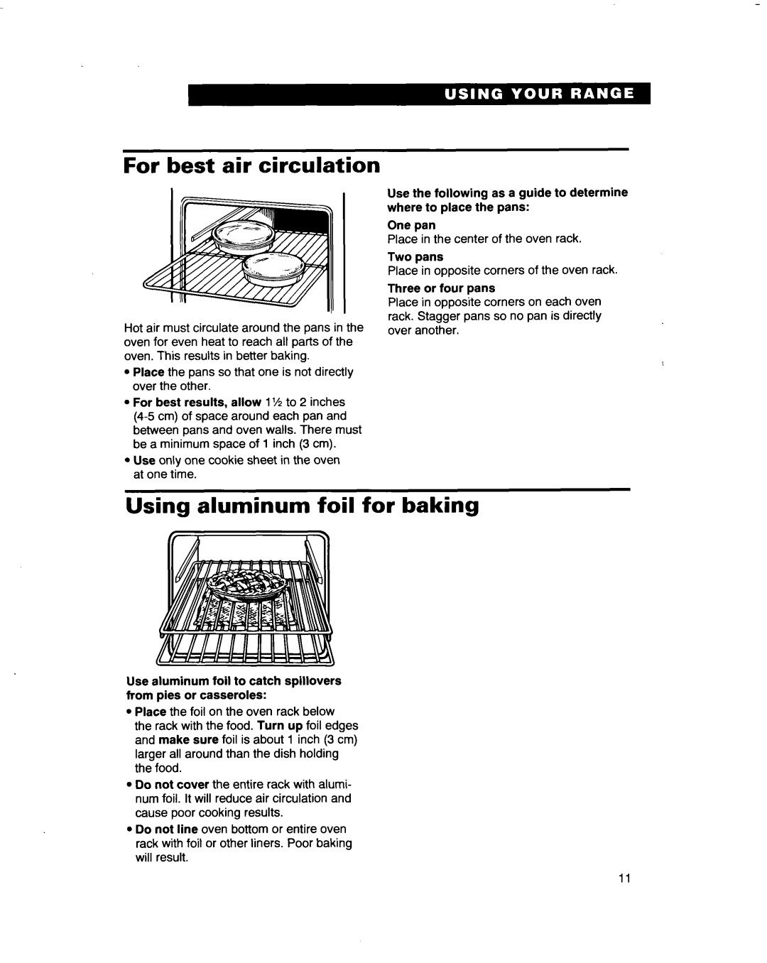 Whirlpool RF3661XD warranty For best air circulation, Using aluminum foil for baking 