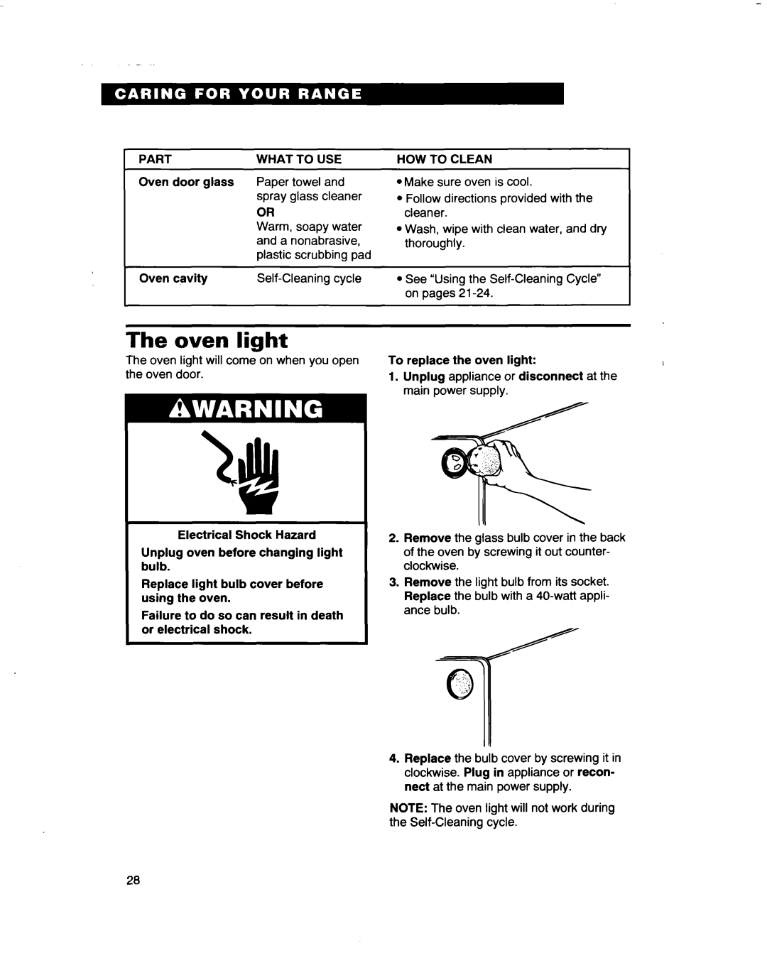 Whirlpool RF3661XD warranty Oven light 