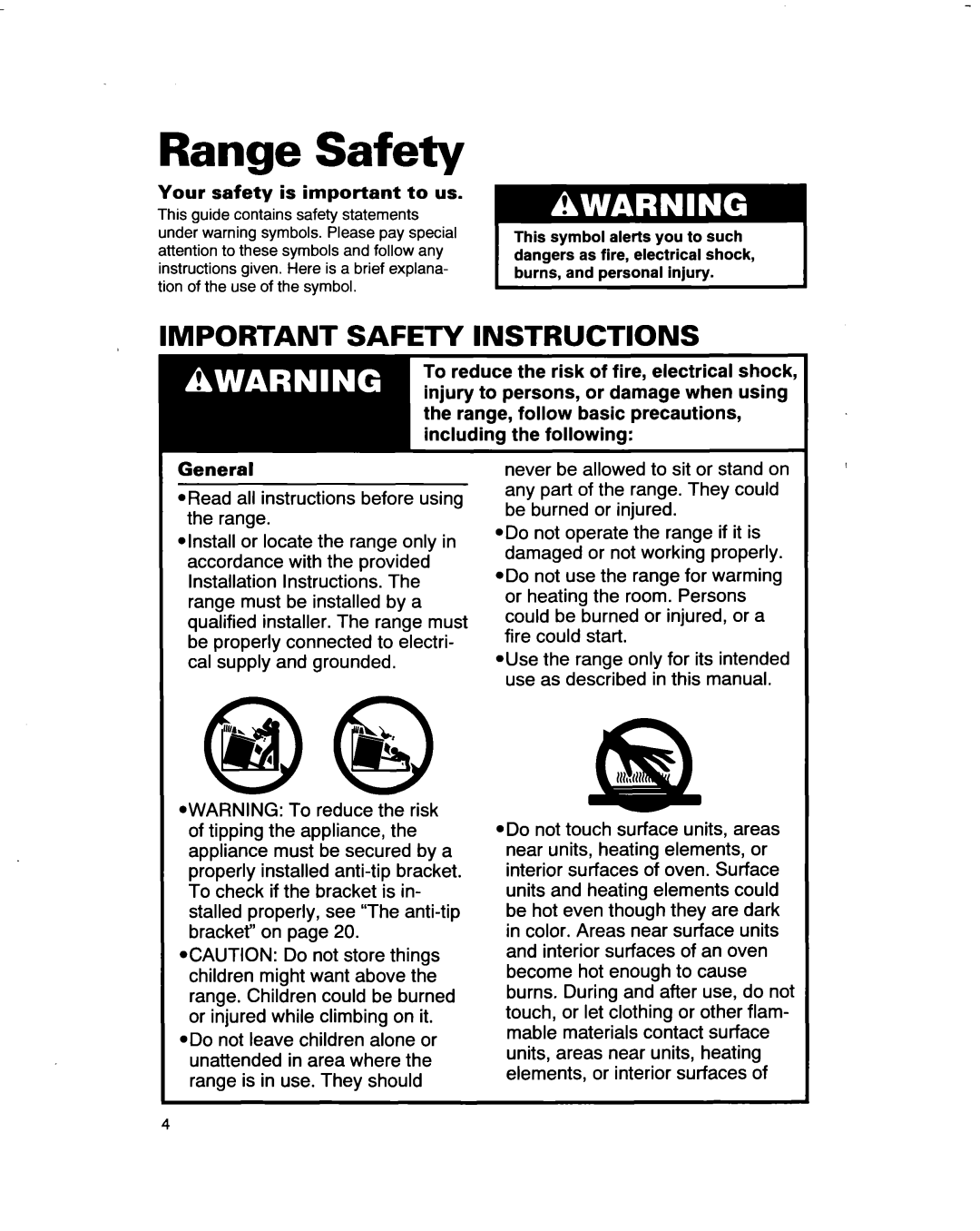 Whirlpool RF3661XD warranty Range Safety, Important Safety Instructions 