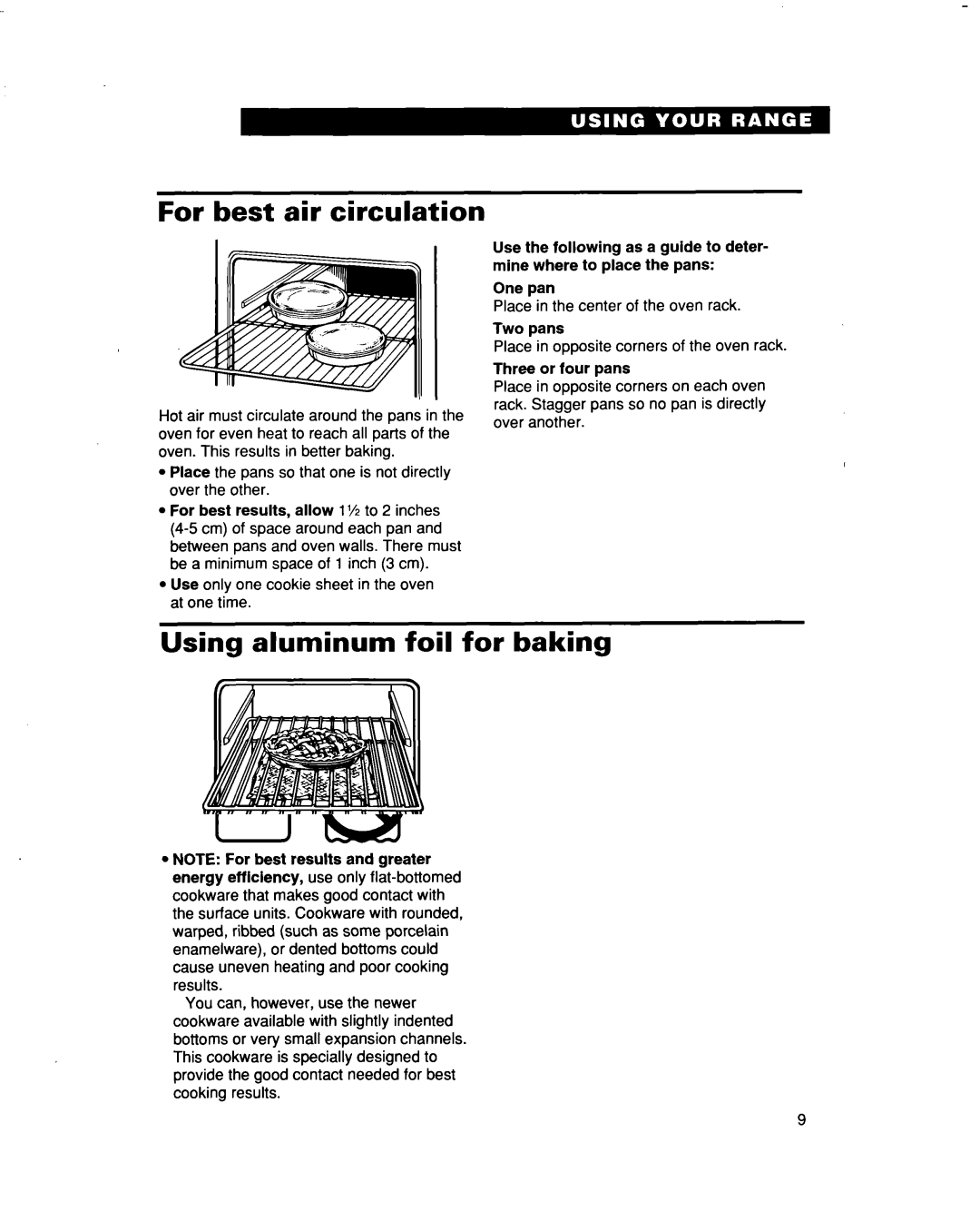 Whirlpool RF3663XD manual For best air circulation, Using aluminum foil for baking 