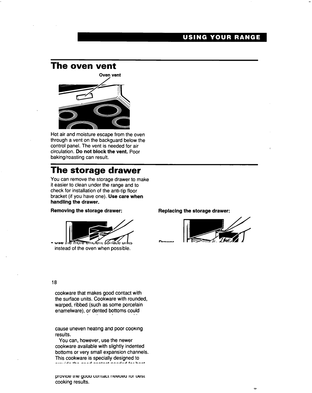 Whirlpool RF3663XD manual Oven vent, Storage drawer 