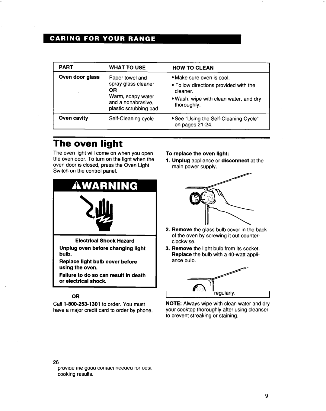 Whirlpool RF3663XD manual Oven light, Part 