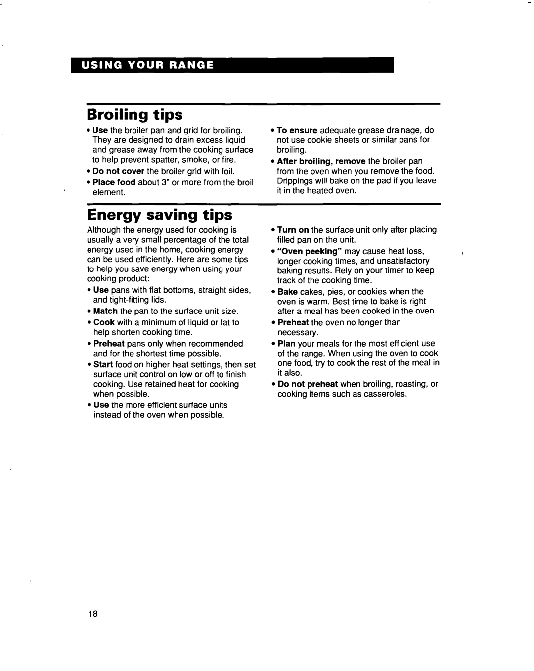 Whirlpool RF3663XD manual Broiling tips, Energy saving tips 