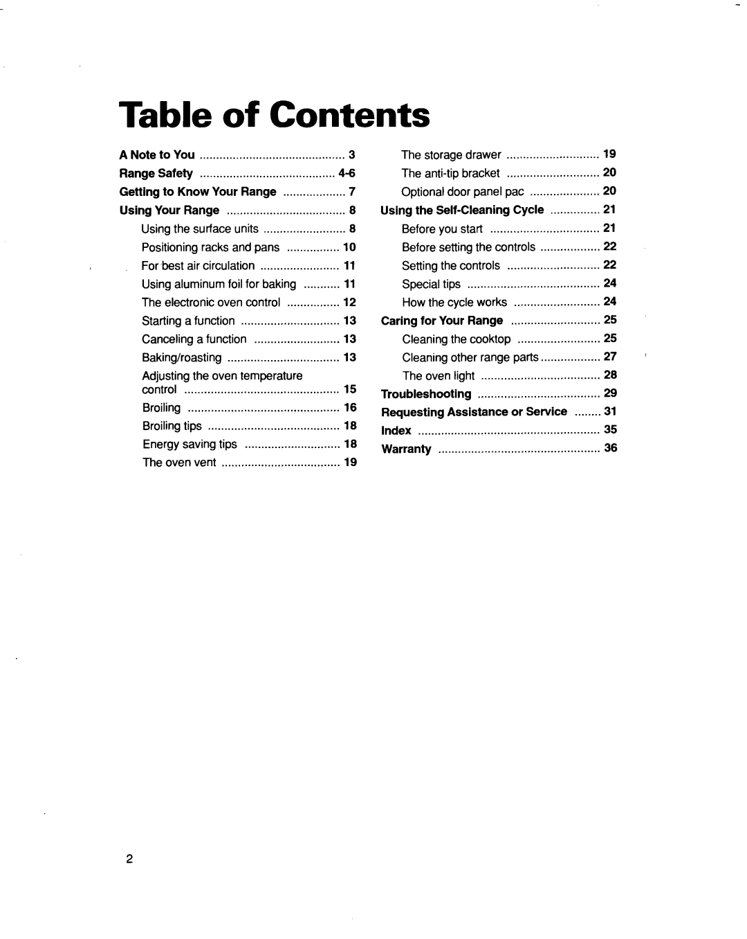Whirlpool RF3663XD manual Table, Contents 