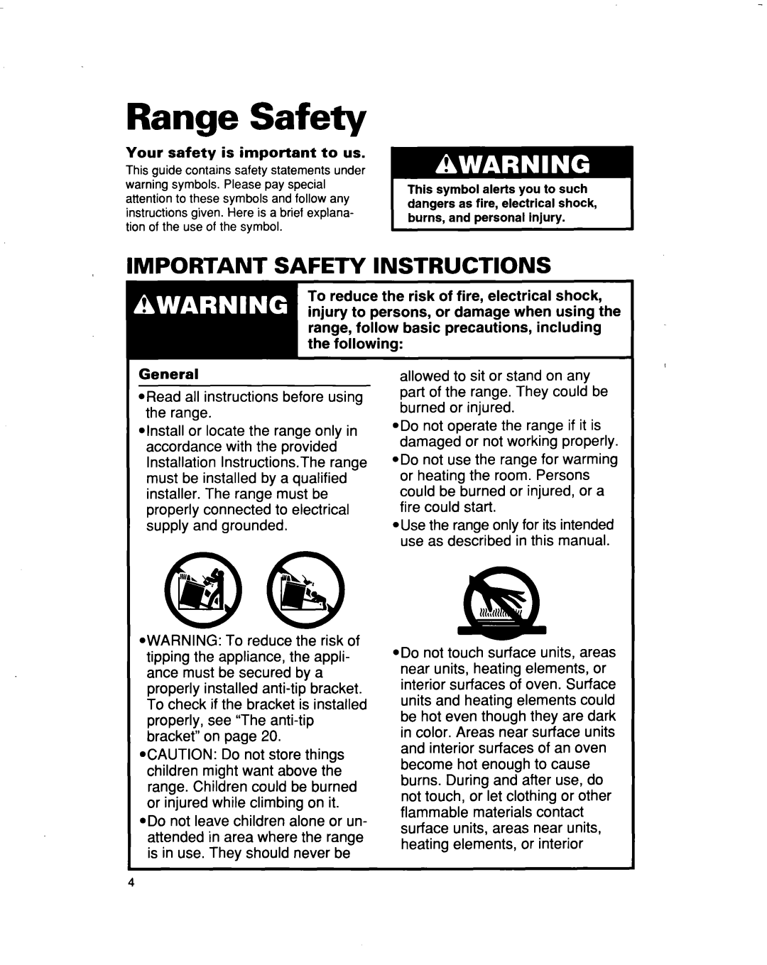 Whirlpool RF3663XD manual Range Safety, Important Safety Instructions 