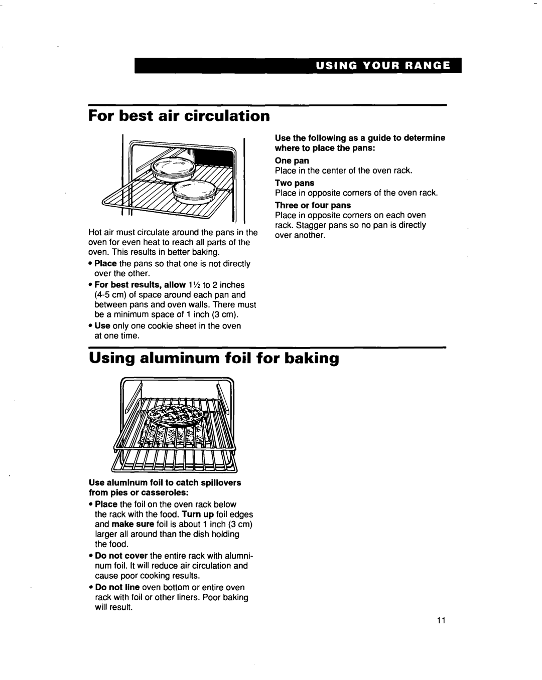 Whirlpool RF366PXD, RF366BXD warranty For best air circulation, Using aluminum foil for baking 