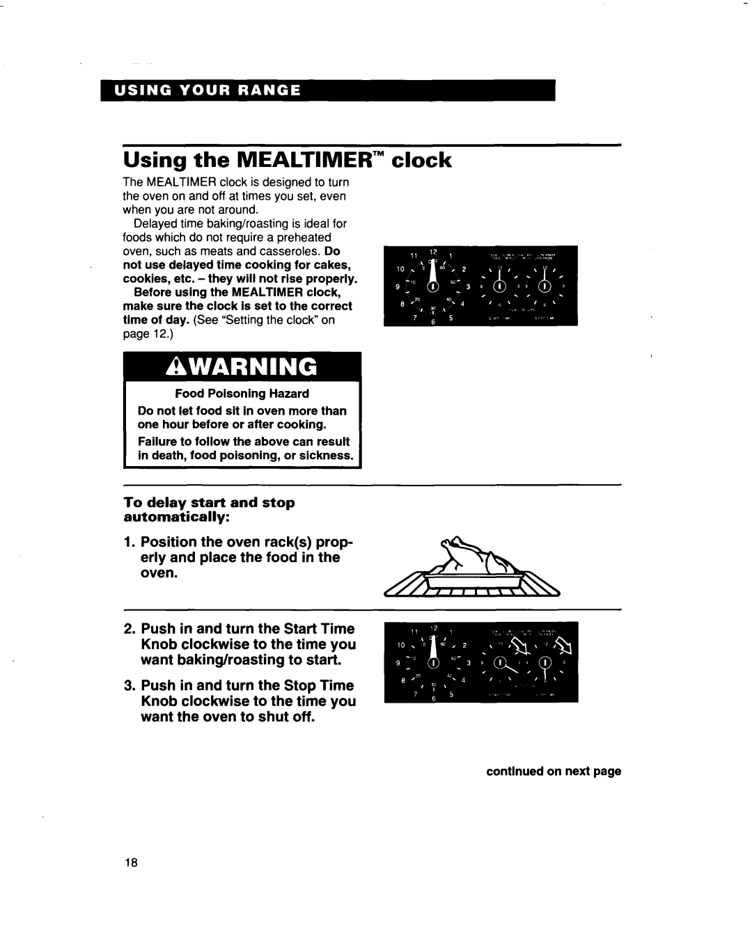 Whirlpool RF366BXD, RF366PXD warranty Using the MEALTIMER’ clock 