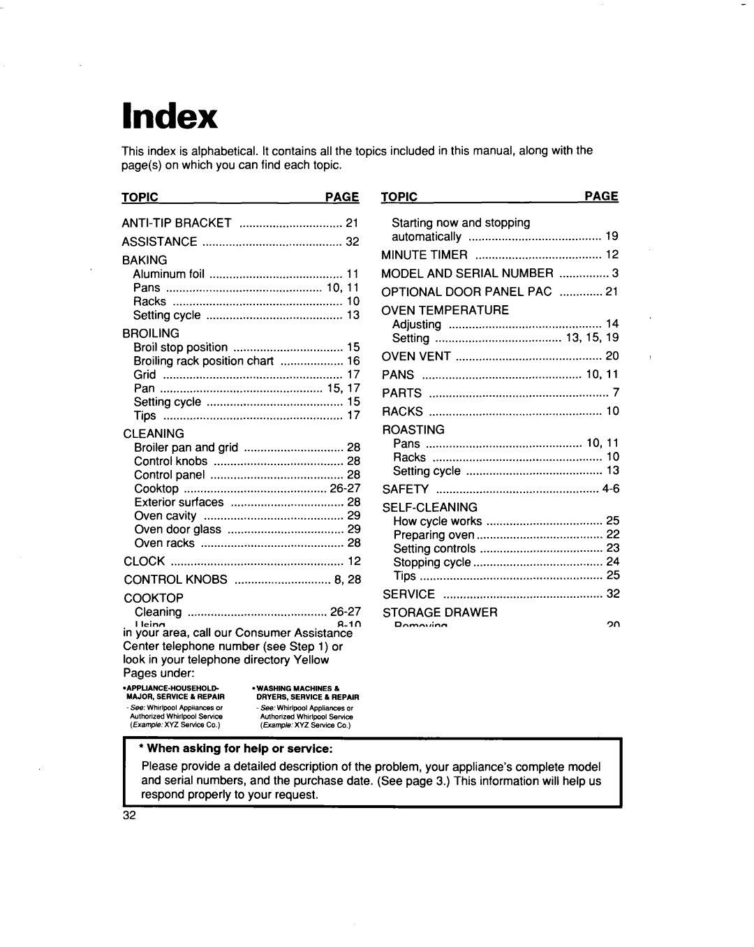 Whirlpool RF366PXD, RF366BXD warranty Index 