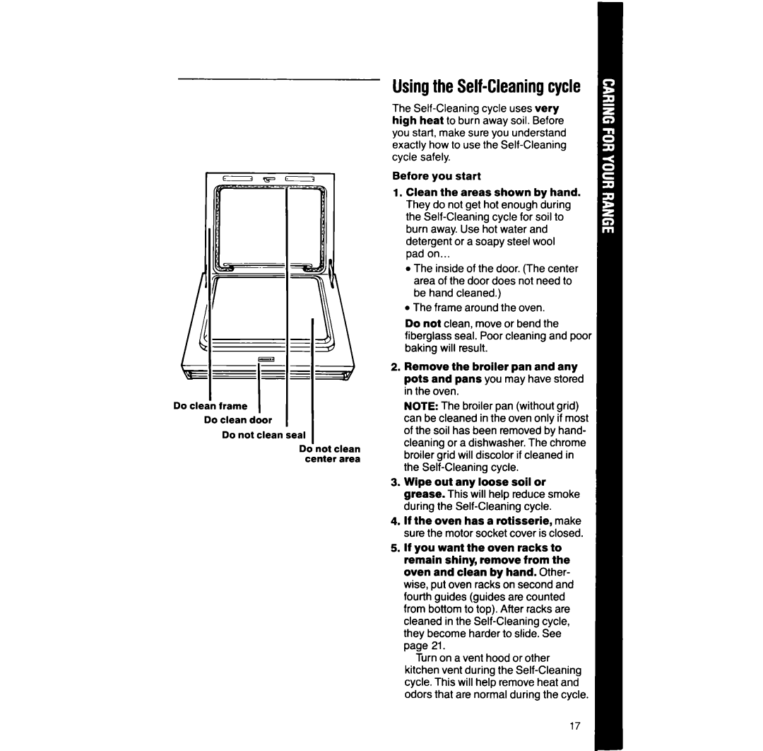 Whirlpool RF366BXV manual Usingthe Self-Cleaningcycle 