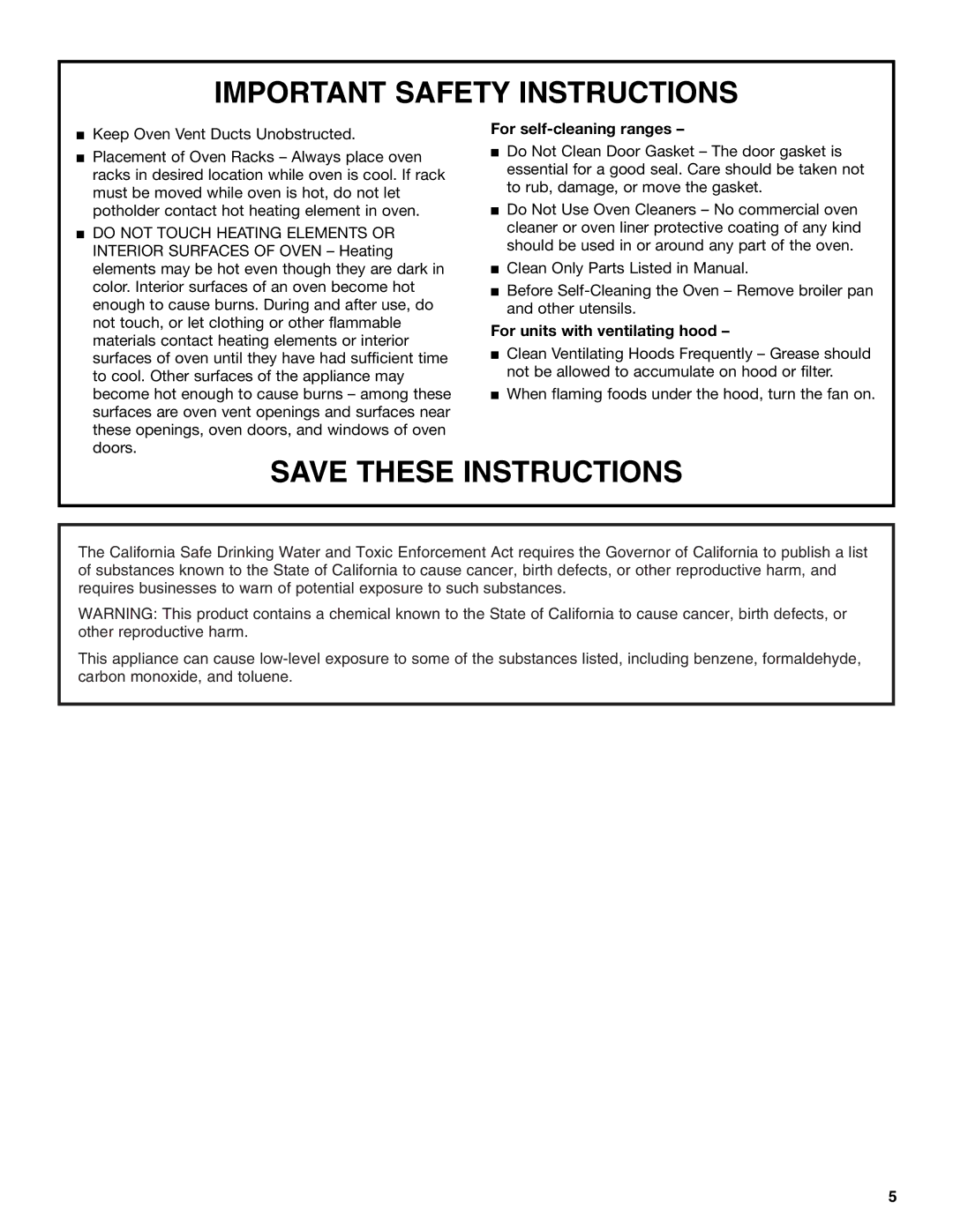 Whirlpool RF366LXK, RF361PXK, RF352BXK, RF341BXK, RF340BXK manual For self-cleaning ranges, For units with ventilating hood 