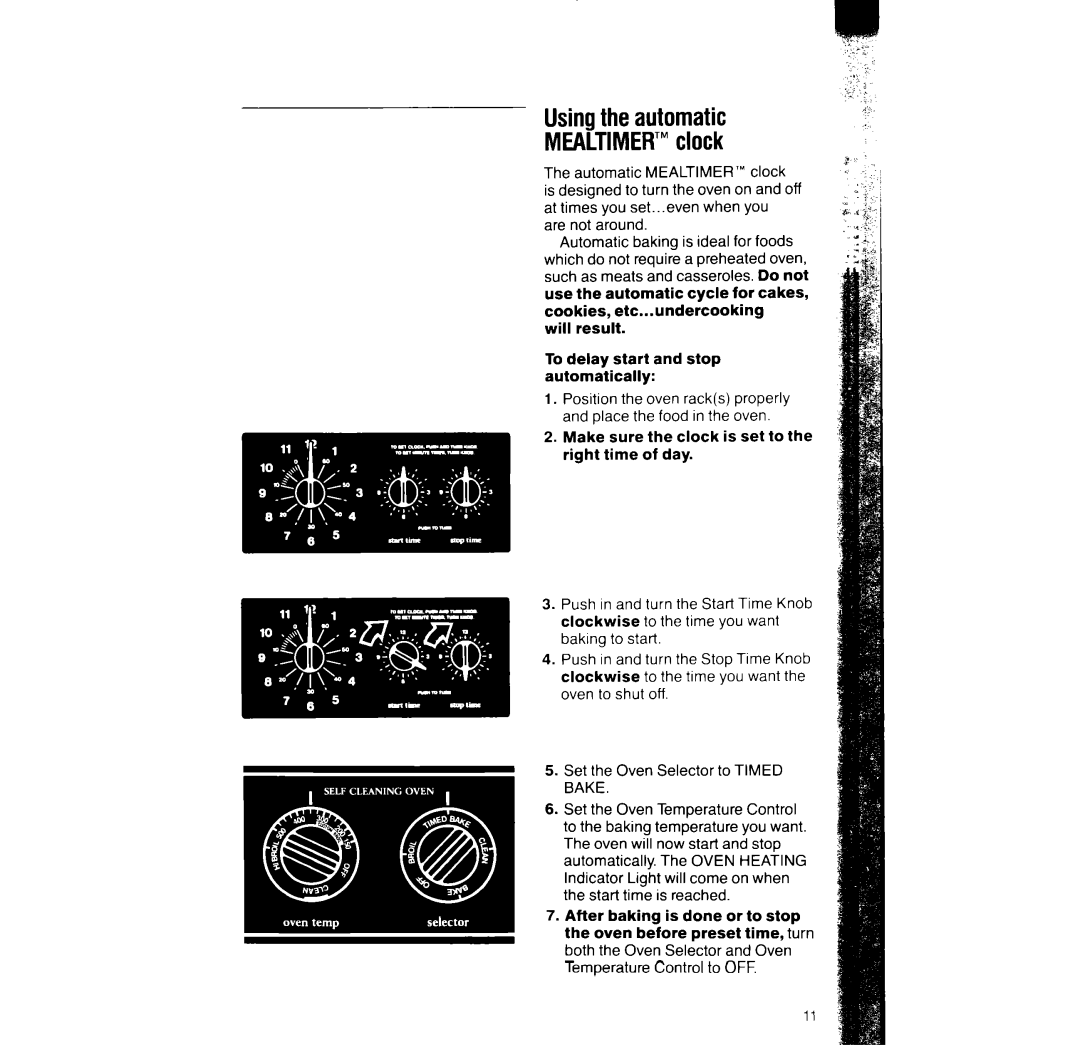 Whirlpool RF366PXX manual Usingthe automatic MEALTIMER’clock, Will result To delay start and stop automatically 