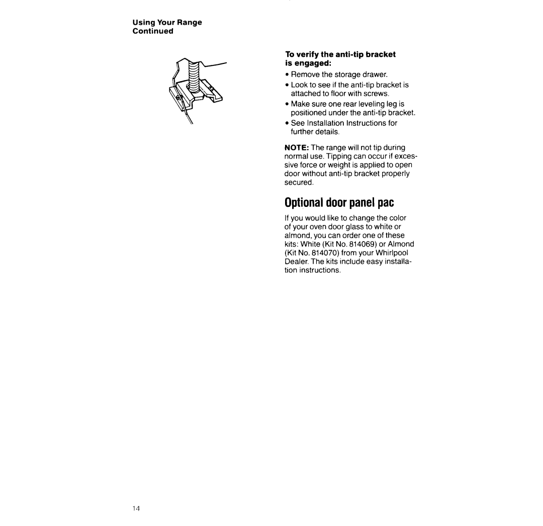 Whirlpool RF366PXX manual Optionaldoorpanelpat, See Installation Instructions for further details 