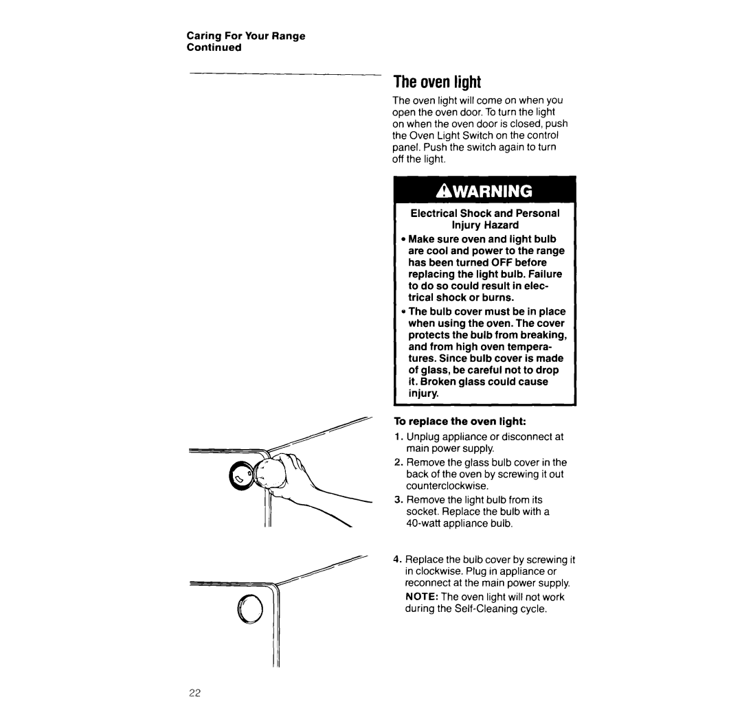Whirlpool RF366PXX manual Theovenlight 