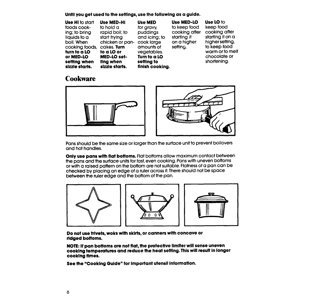 Whirlpool RF367BXP manual Cookware, Med 