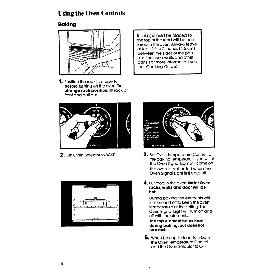 Whirlpool RF367BXP manual Using the Oven Controls, Baking 