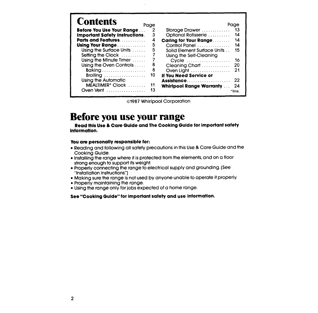 Whirlpool RF367BXP manual Before you use your range, Contents 