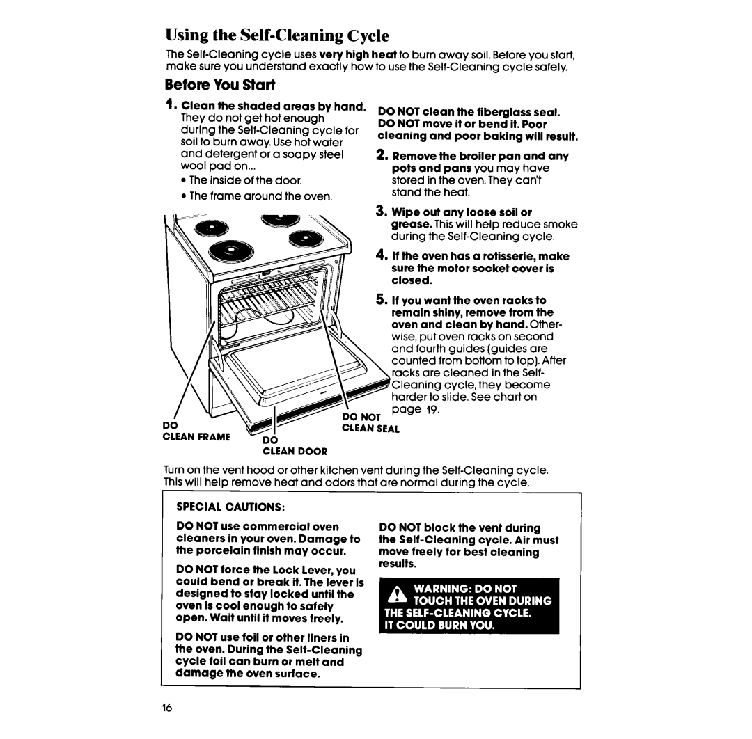 Whirlpool RF367BXV manual Using the Self-CleaningCycle, Before You Start, DONOTclean mefiberglassseal 