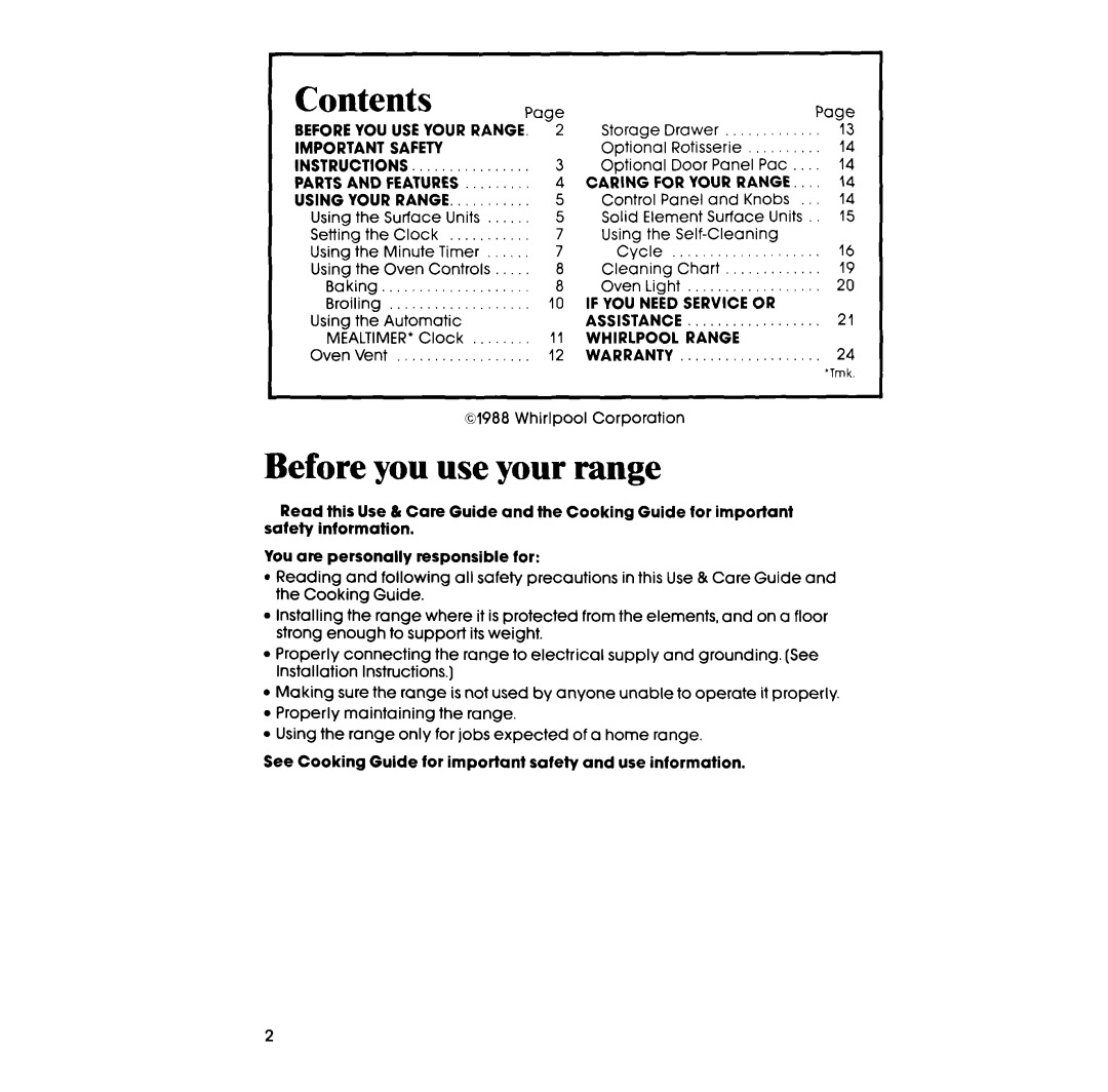 Whirlpool RF367BXV manual Before you use your range, Contents 