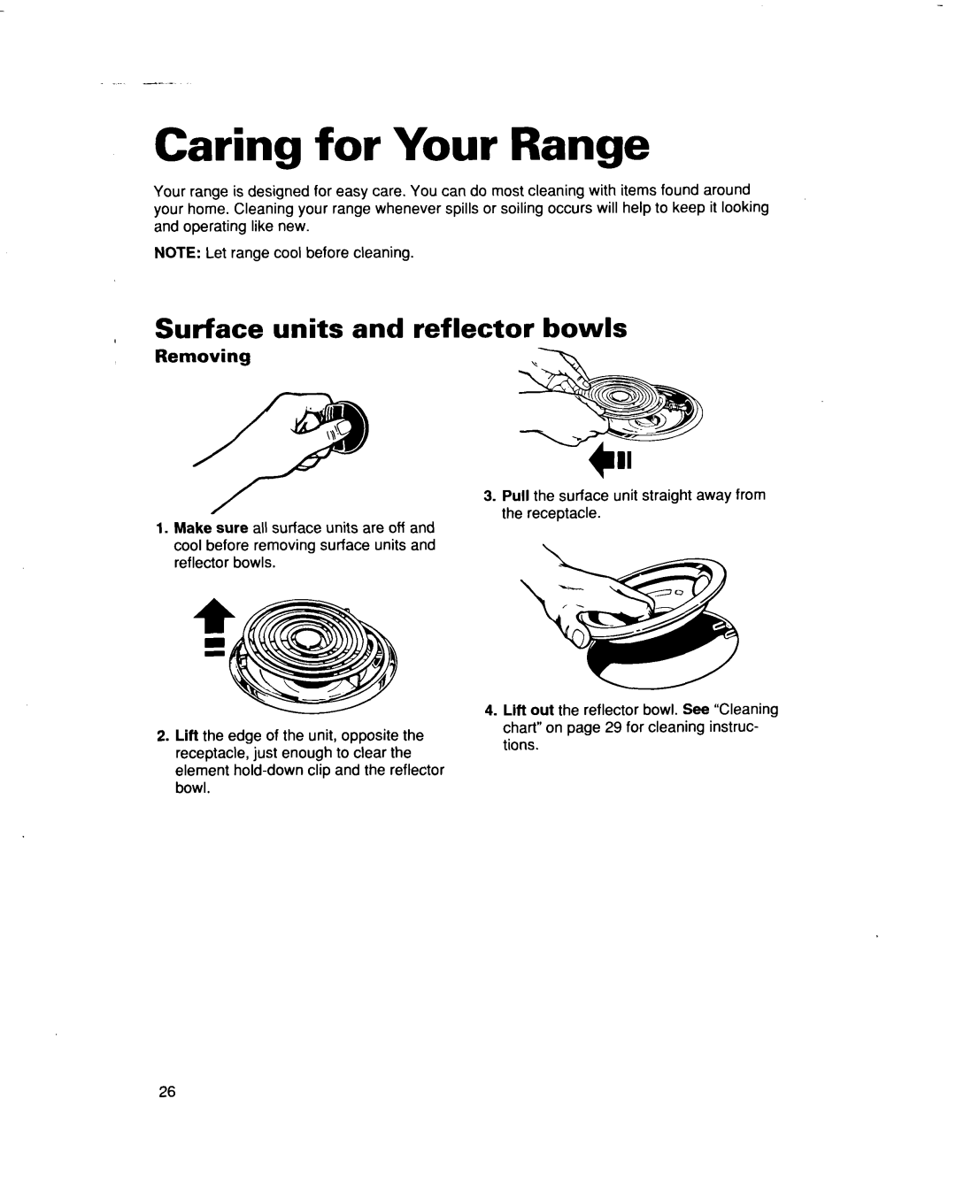 Whirlpool RF367PXD warranty Caring for Your Range, Surface units and reflector bowls, I.\$ 