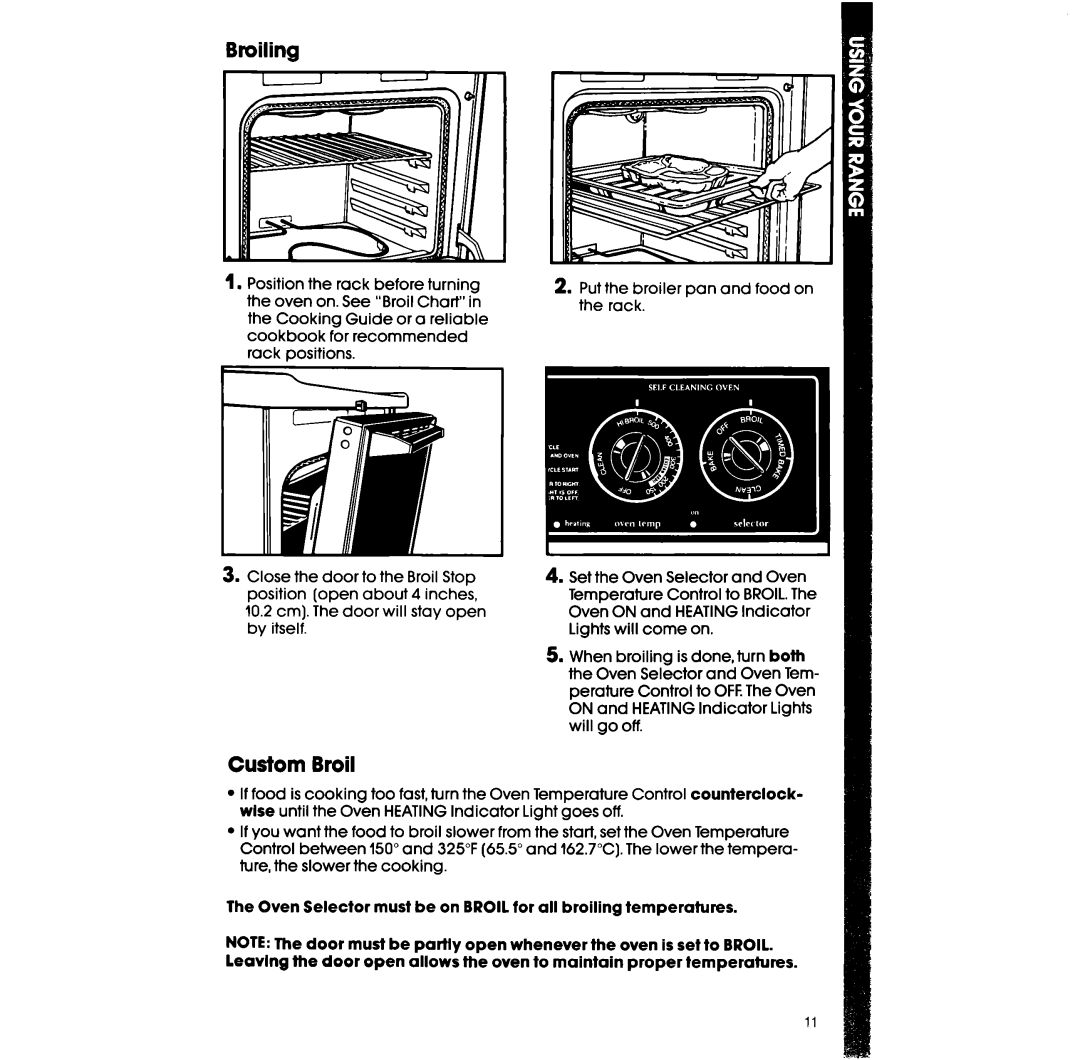 Whirlpool RF36OBXv manual Broiling, Custom Broil 