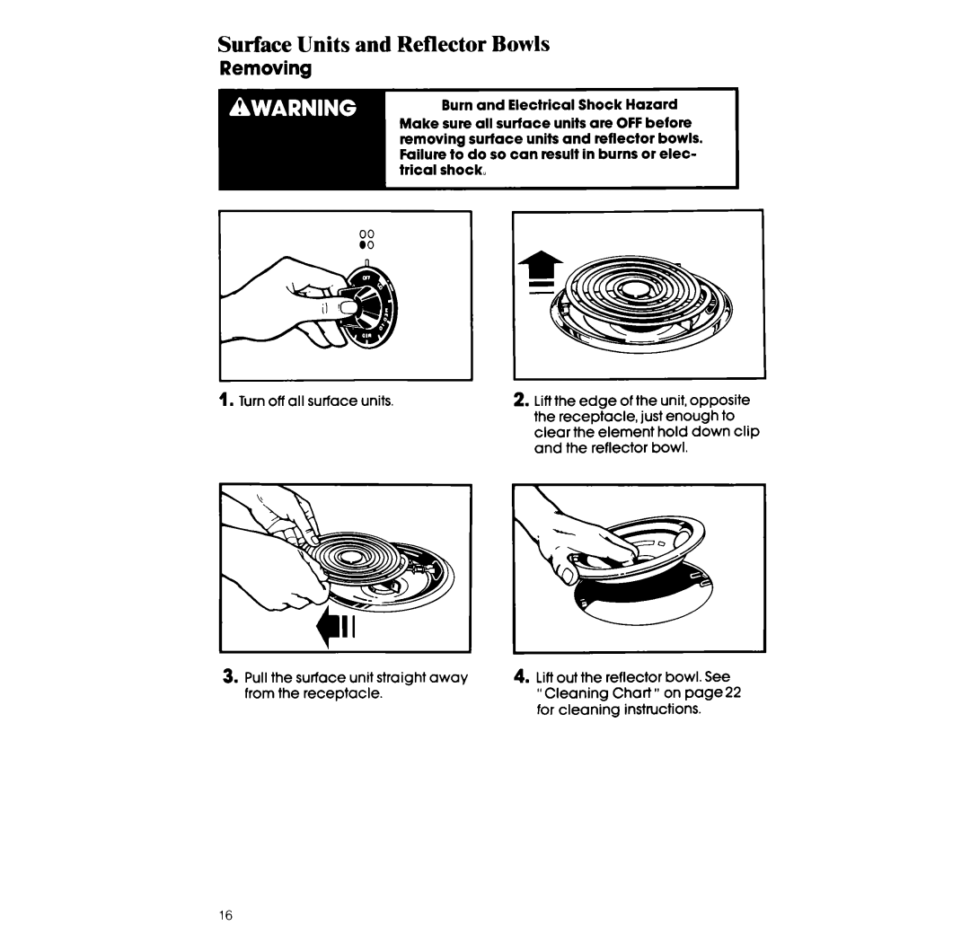 Whirlpool RF36OBXv manual Surface Units and Reflector Bowls, Removing 