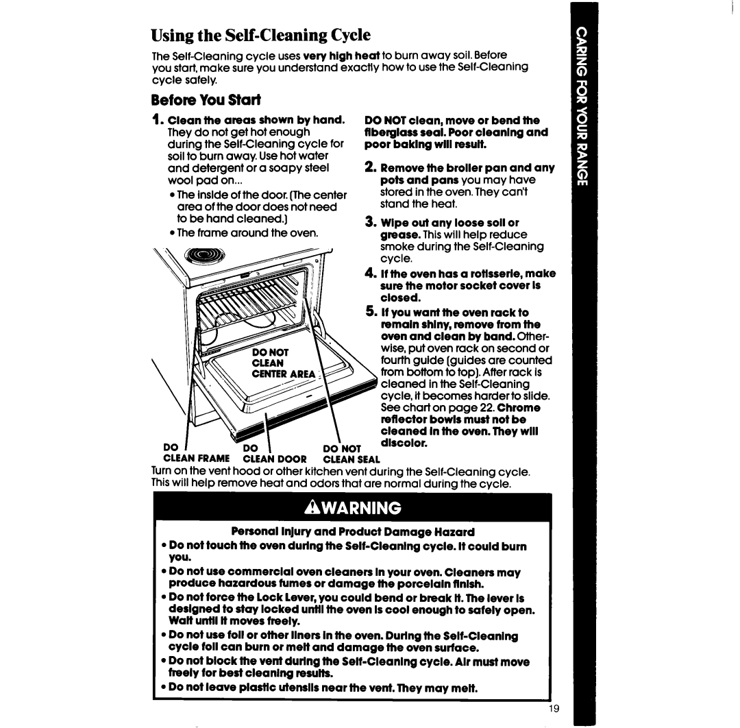 Whirlpool RF36OBXv manual Using the Self-Cleaning Cycle, Before You Start 