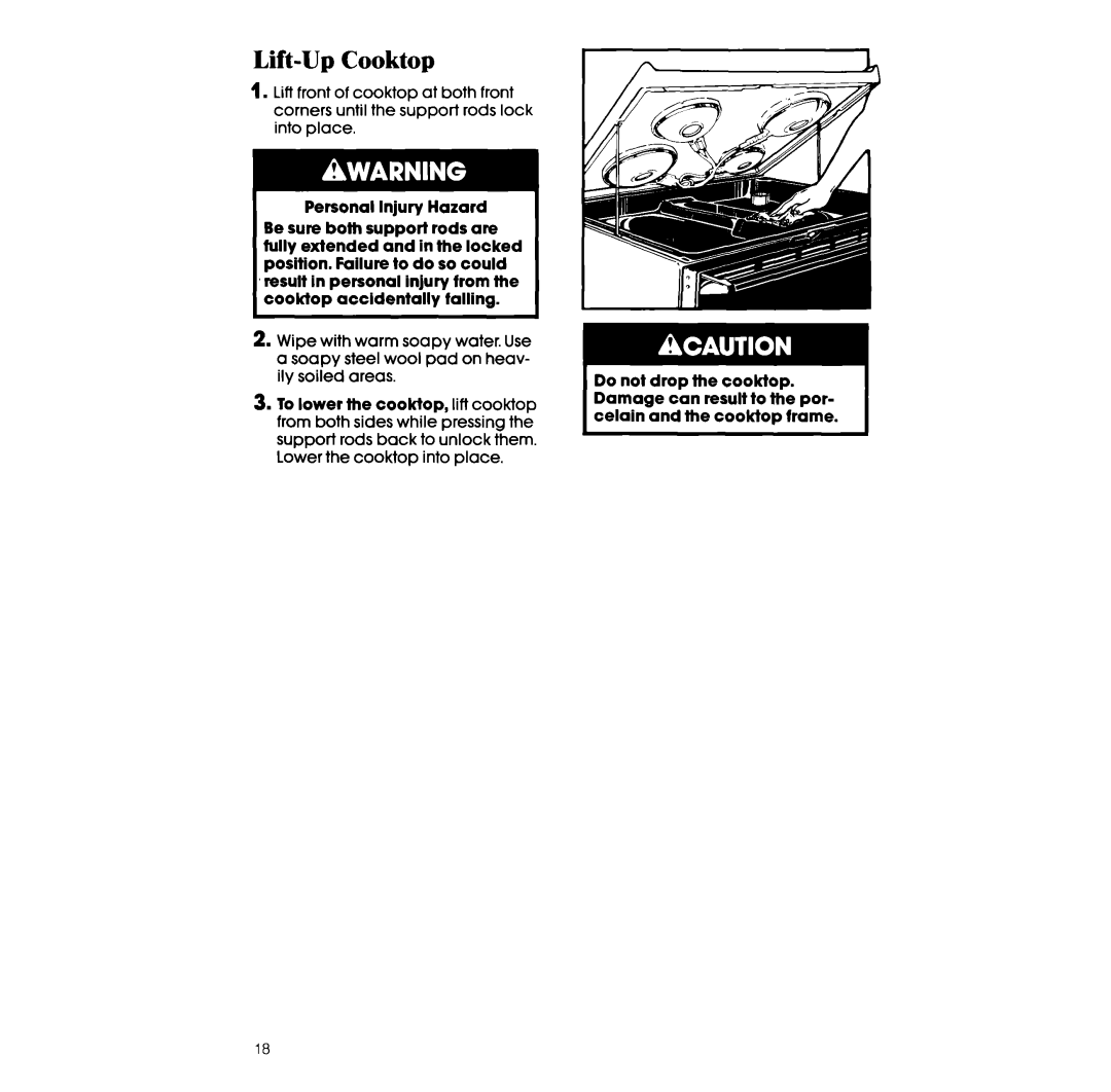 Whirlpool RF36OBXv manual Lift-UpCooktop 