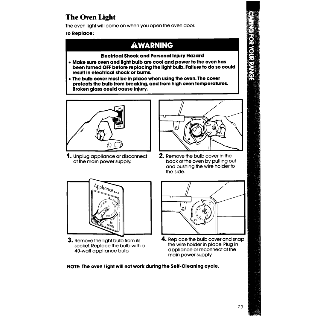 Whirlpool RF36OBXv manual The Oven Light 