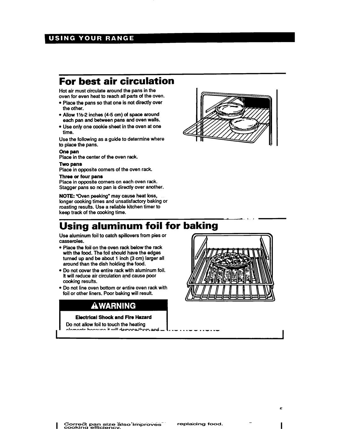 Whirlpool RF36OOXY manual For best air circulation, Using aluminum foil for baking 