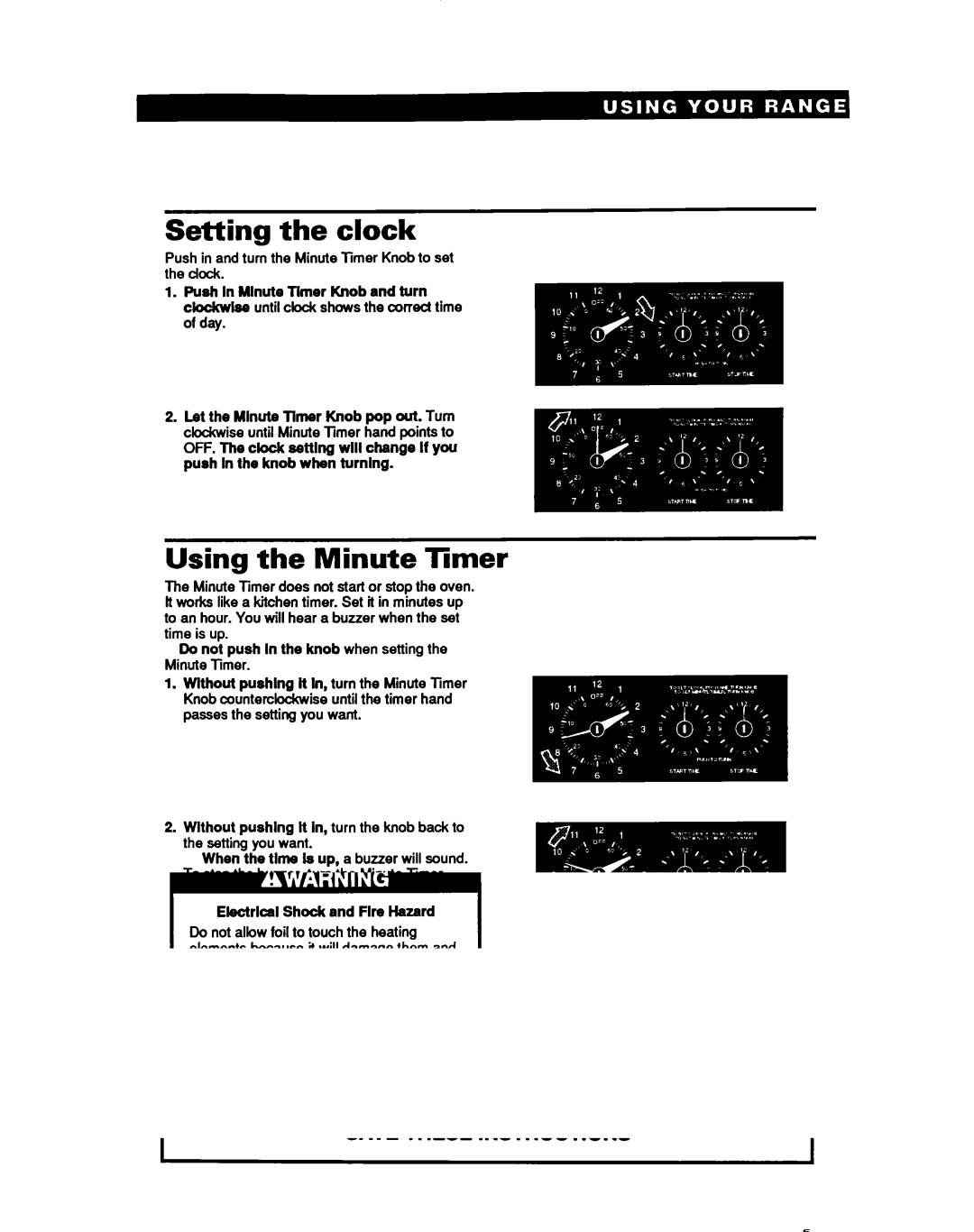 Whirlpool RF36OOXY manual Setting the clock, Using the Minute Timer 