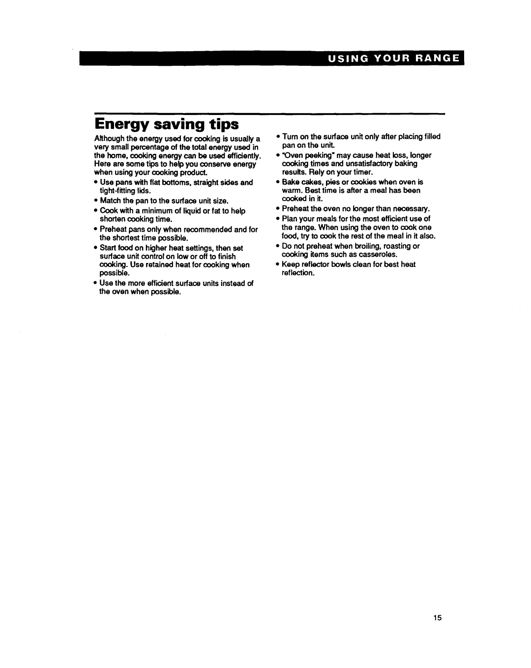 Whirlpool RF36OOXY manual Energy saving tips 