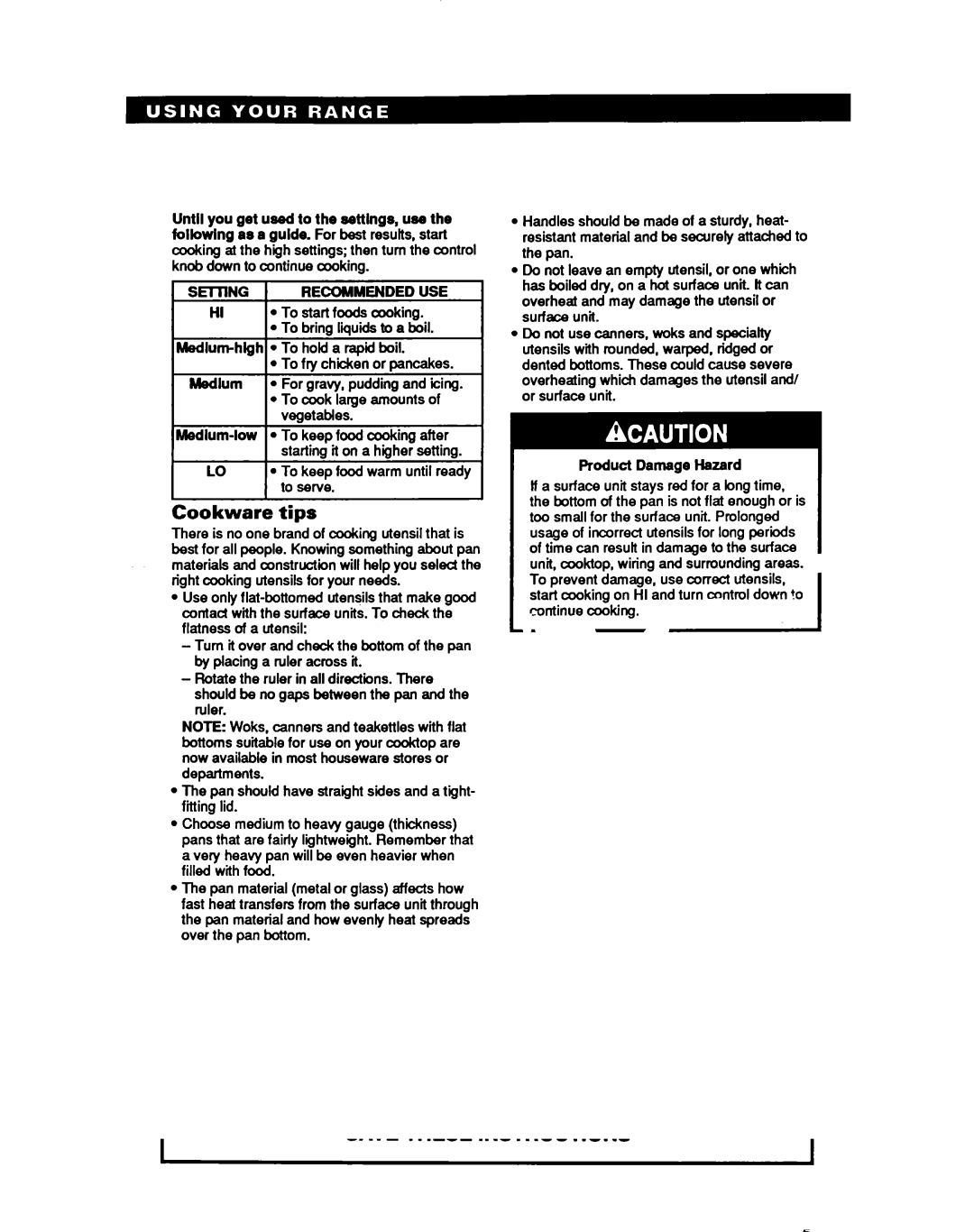 Whirlpool RF36OOXY manual Cookware tips 