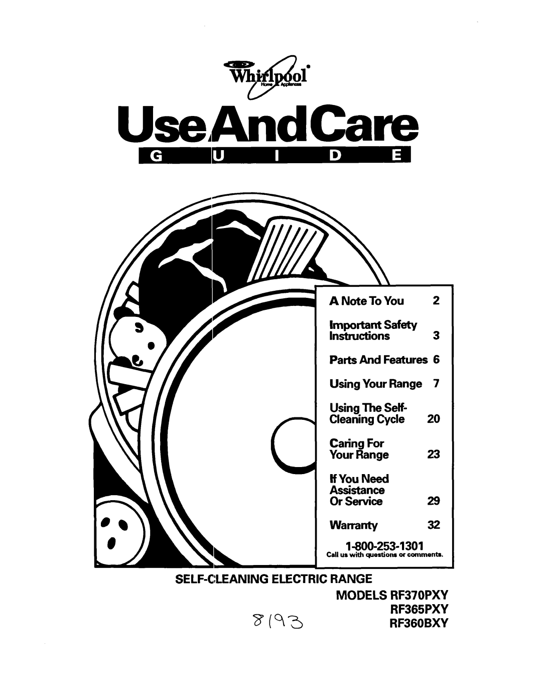 Whirlpool RF365PXY, RF370PXY warranty UseAndCare 