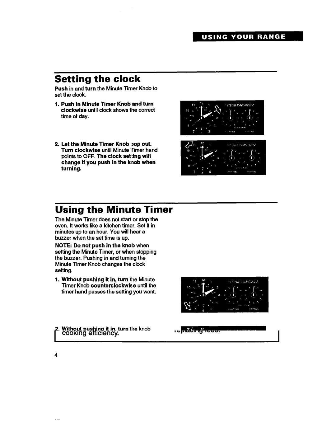 Whirlpool RF365PXY, RF370PXY warranty Setting the clock, Using the Minute Timer 