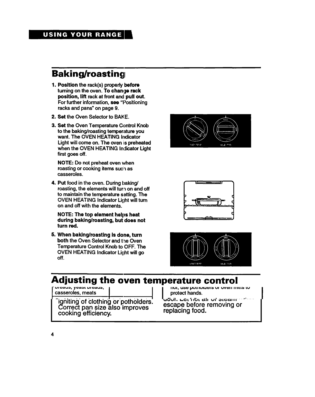 Whirlpool RF370PXY, RF365PXY warranty Baking/roasting1, Adjusting the oven temperature control 