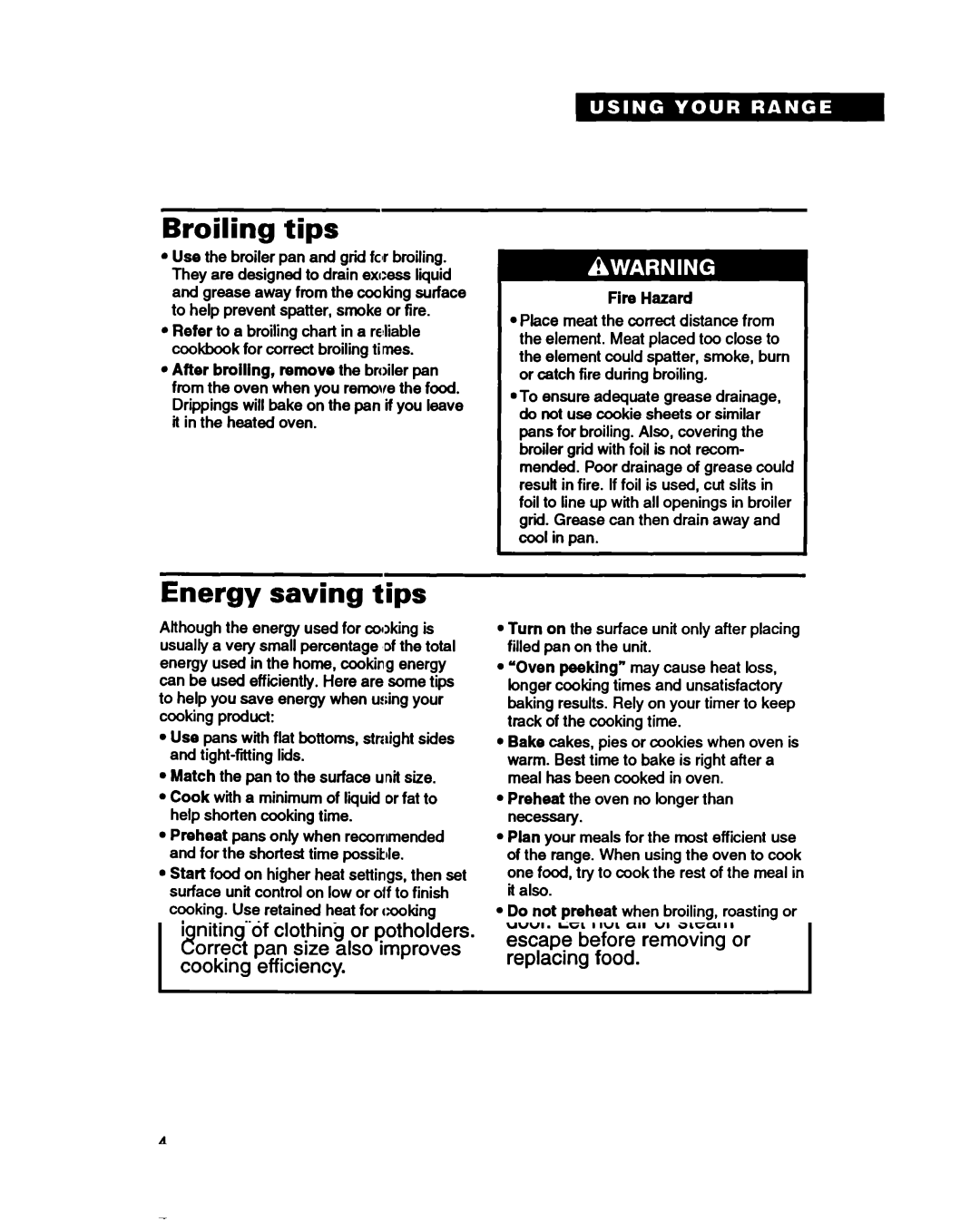 Whirlpool RF365PXY, RF370PXY warranty Broiling tips, Energy saving tips 