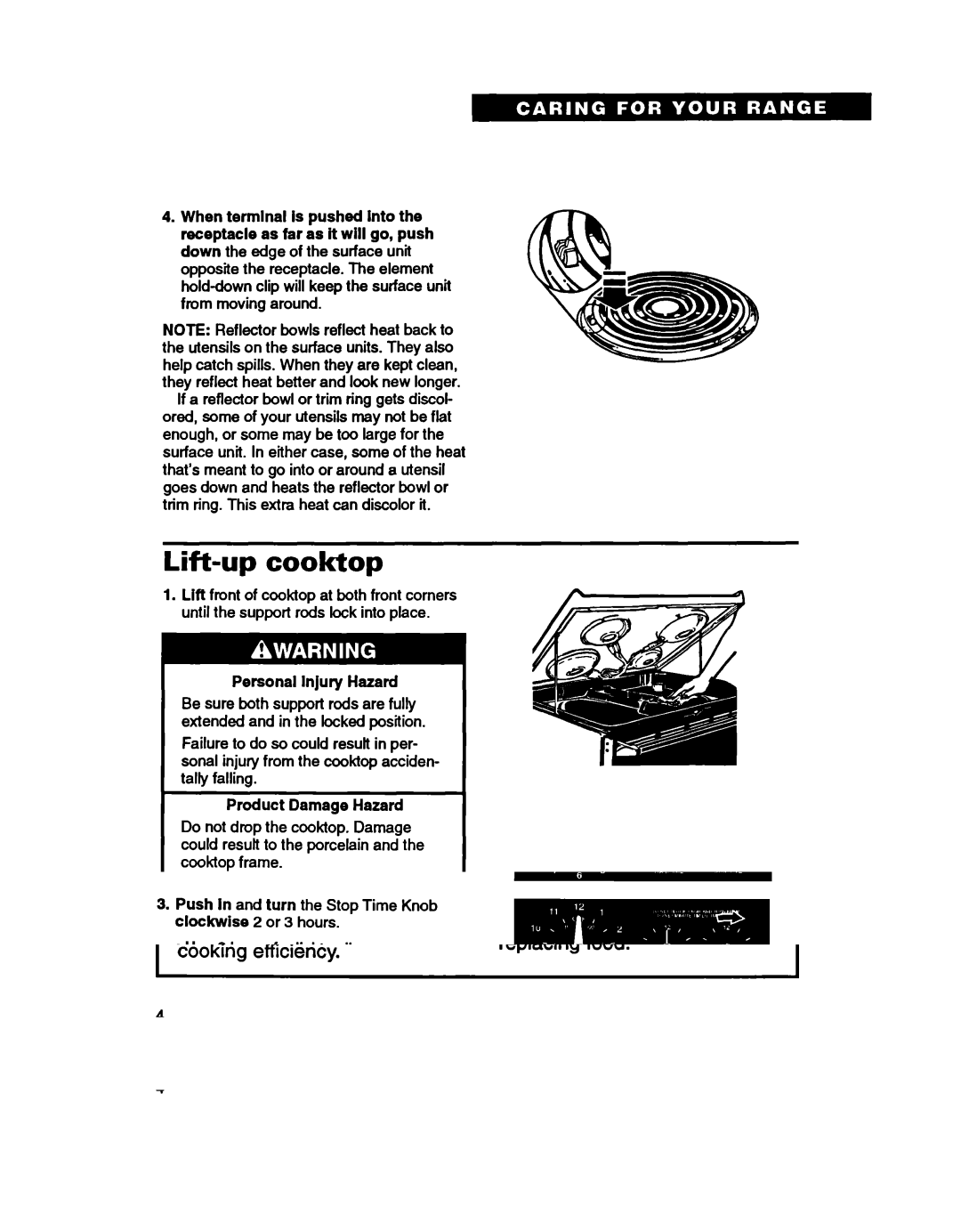 Whirlpool RF365PXY, RF370PXY warranty Lift-up cook-top, Personal Injury Hazard 