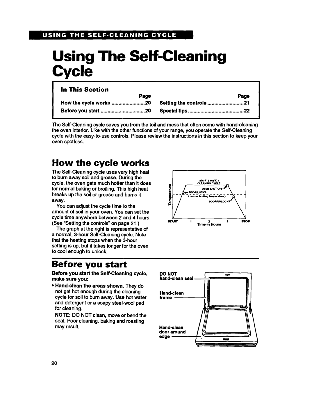 Whirlpool RF370PXY Using The Self-CleaningCycle, How the cycle works, Before you start, In This Section, Page, Setting 