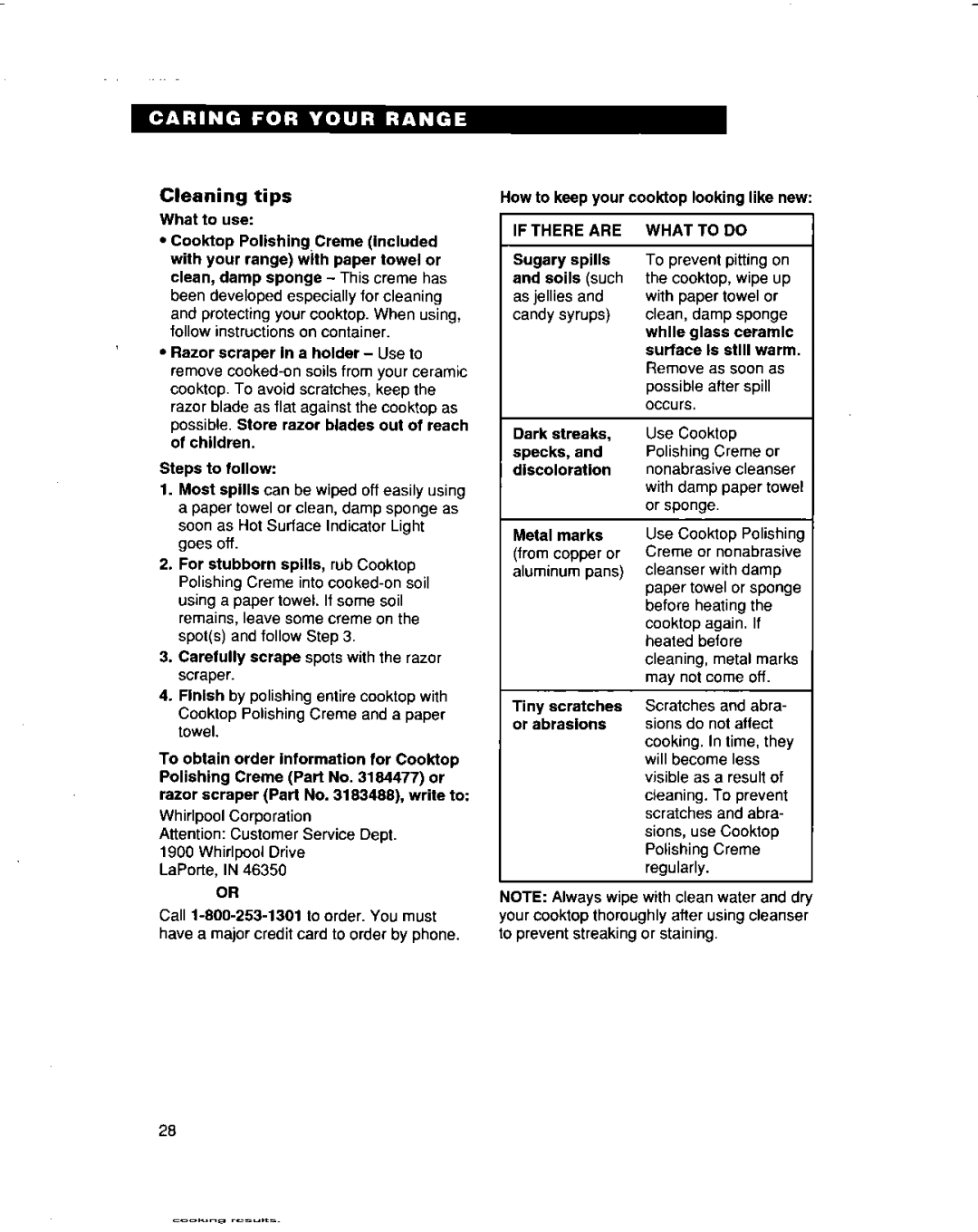 Whirlpool RF374PXD, RF364BBD manual Cleaning tips, Are, To do 