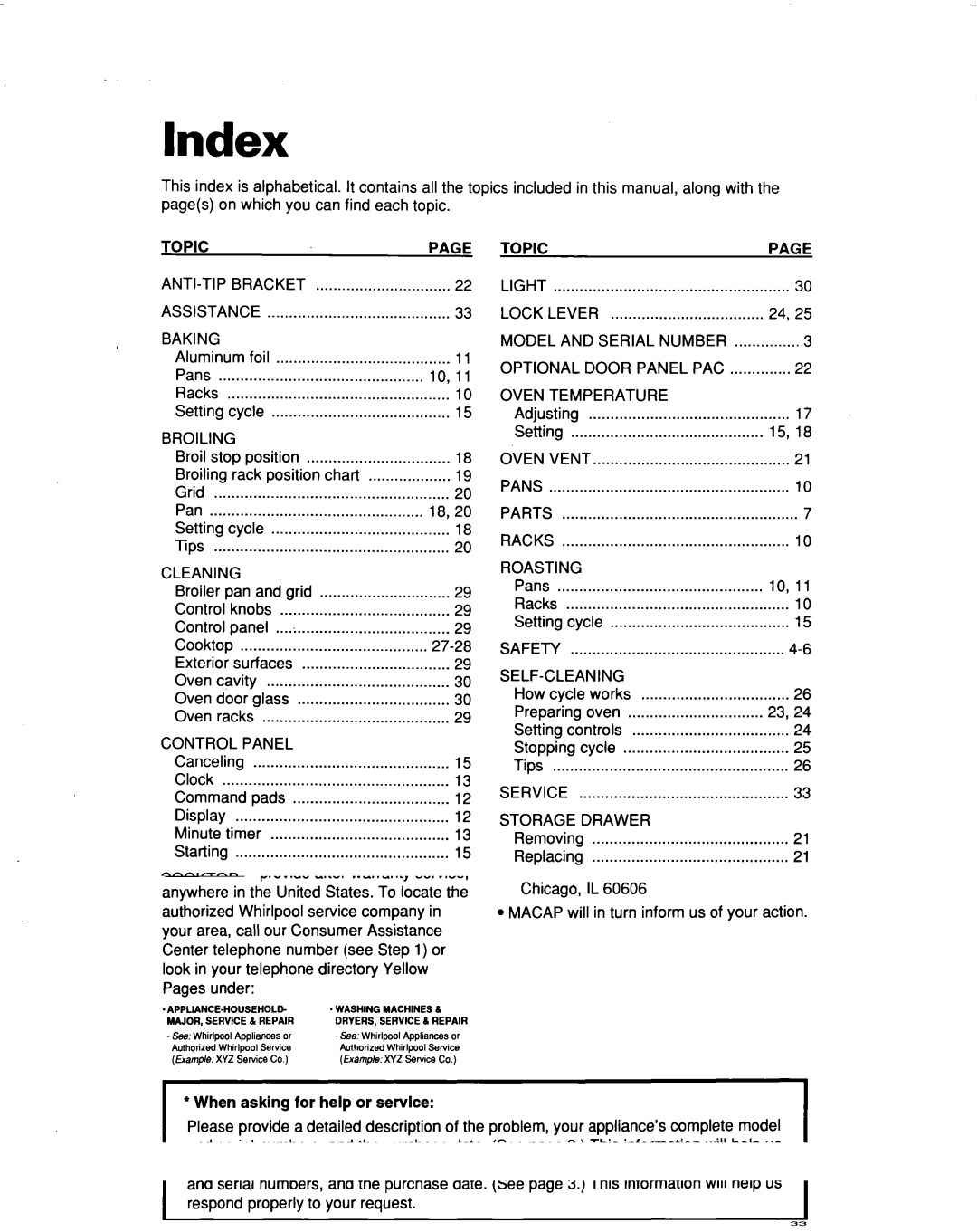 Whirlpool RF374PXD, RF364BBD manual Index 