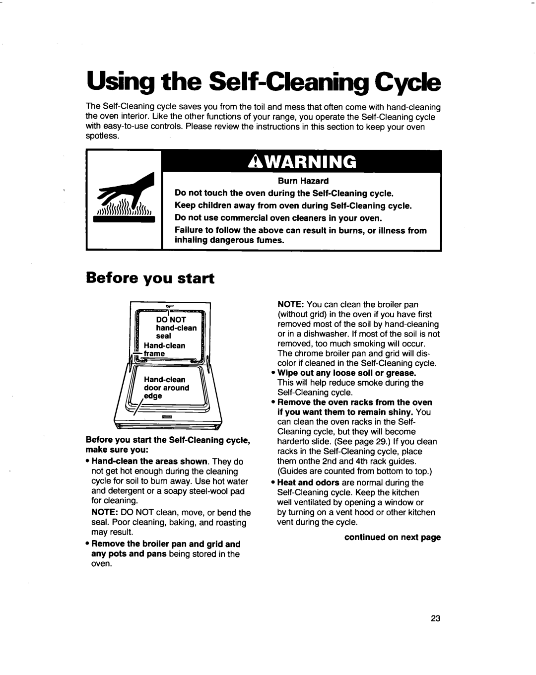 Whirlpool RF364BBD, RF374PXD manual Using the Self-CleaningCycle, Before you start 