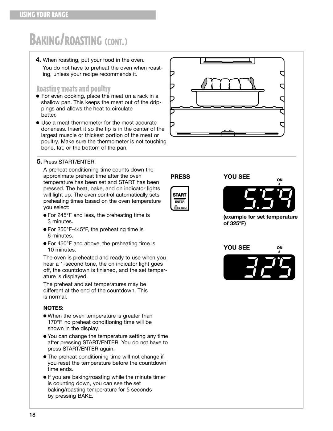 Whirlpool RF376LXG, RF374PXG, RF370PXG, RF370LXG warranty Roasting meats and poultry, 325F 