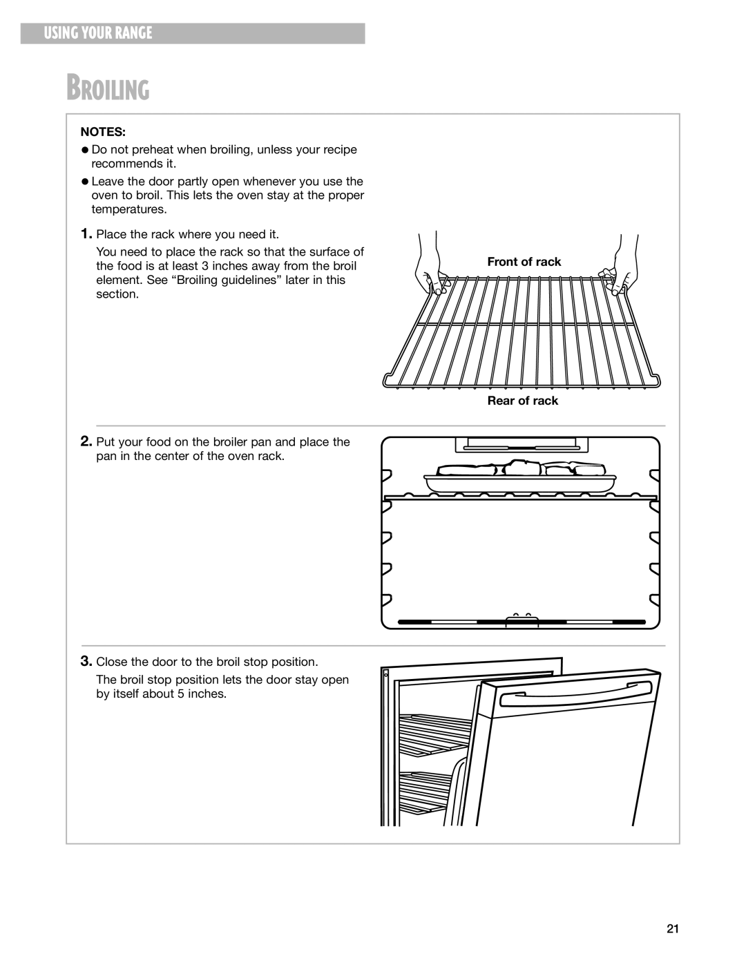 Whirlpool RF370PXG, RF374PXG, RF376LXG, RF370LXG warranty Broiling, Front of rack 