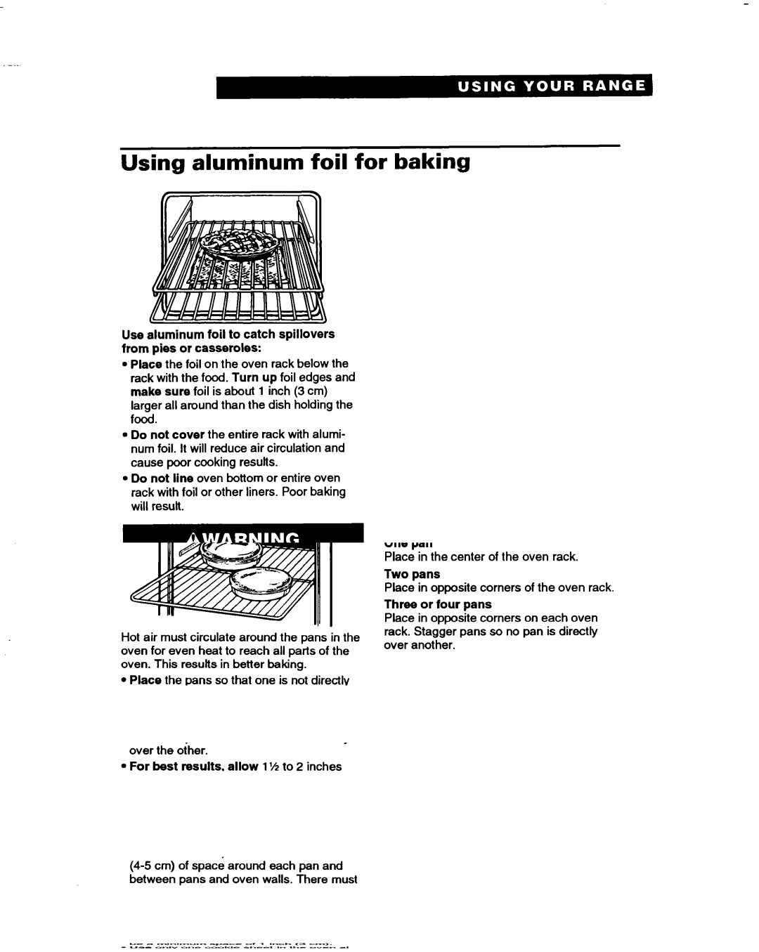 Whirlpool RF362BBD, RF375PXD, RF370PXD manual Using aluminum foil for baking, Fire Hazard 