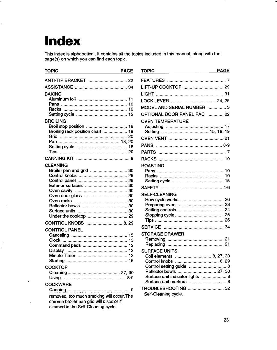 Whirlpool RF362BBD, RF375PXD, RF370PXD manual Index, Door Panel PAC 